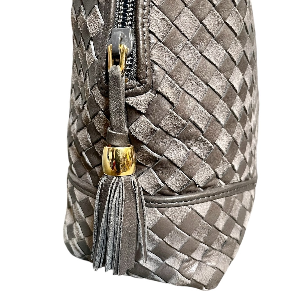 Bally Gray Woven Leather & Suede Vintage Intrecciato Double Strap Shoulder Bag - Picture 5 of 14